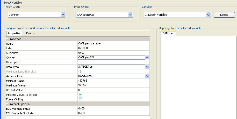 CANopen Variable Properties