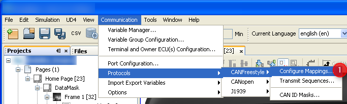 Menu Configure CANFreestyle mapping