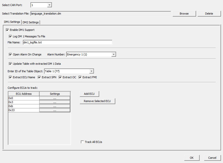 Dialog DM1 Settings