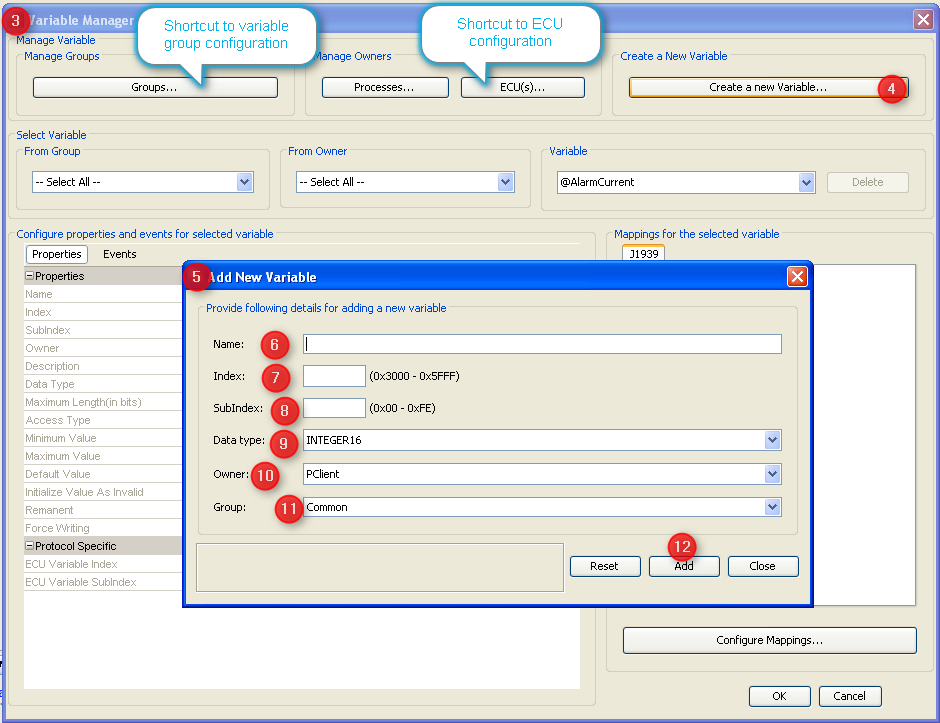 add J1939 variable dialog