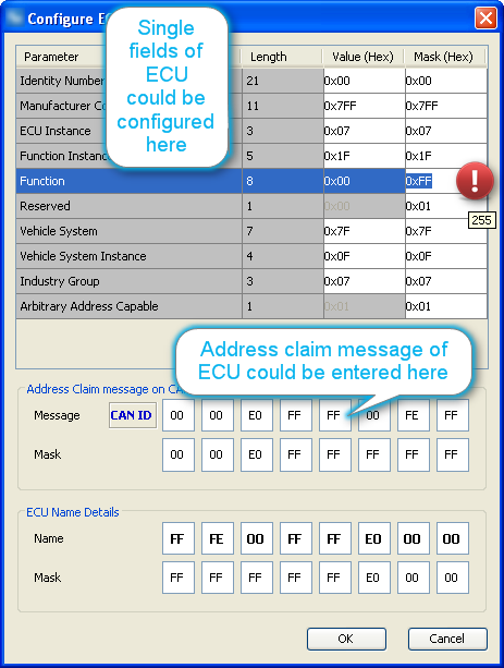 configure name of dynamic J1939 ECU