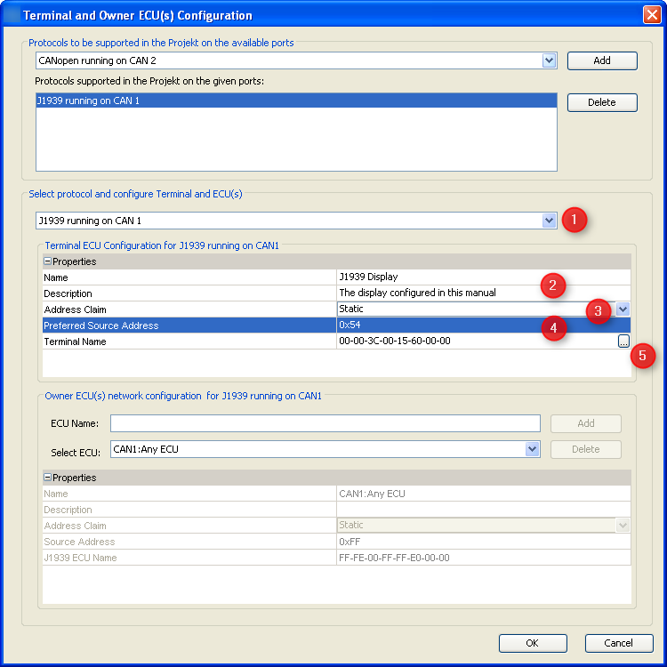 J1939 display address dialog