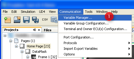 Variable Manager menu