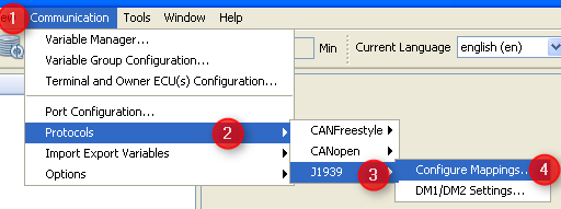 J1939 mappings menu