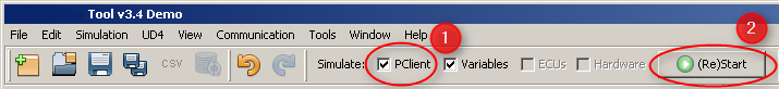 Simulation Toolbar => Start PClient Simulation