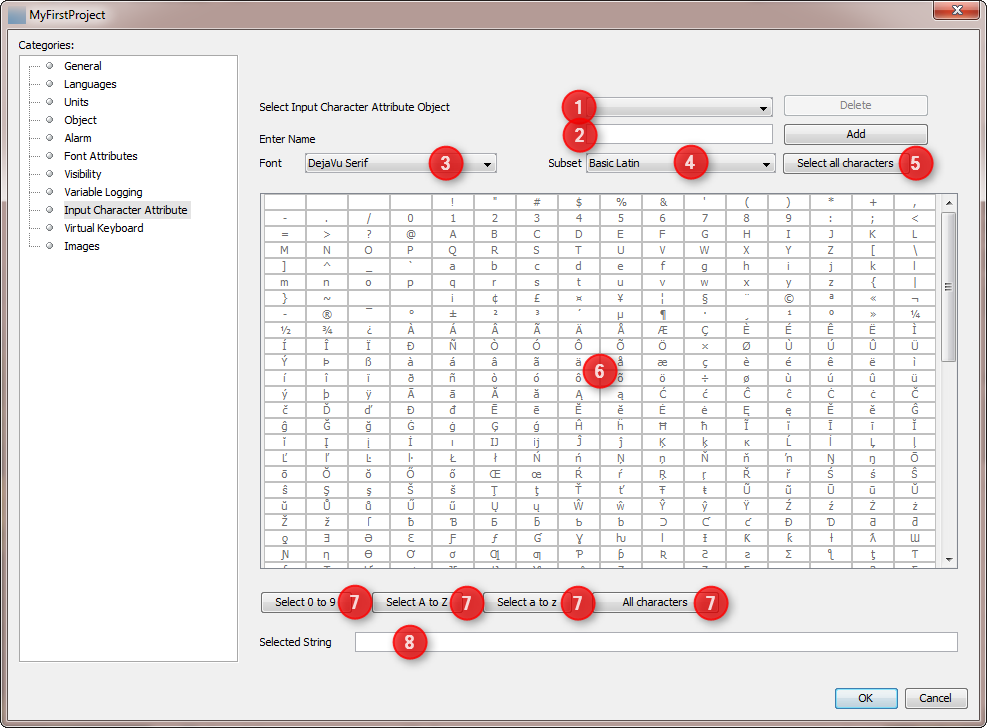 Input Character Attribute Properties