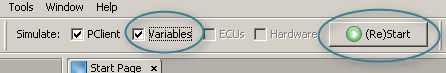 Simulation toolbar with PClient and Variable Simulation checked