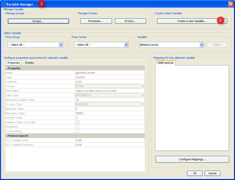 Variable Manager Dialog