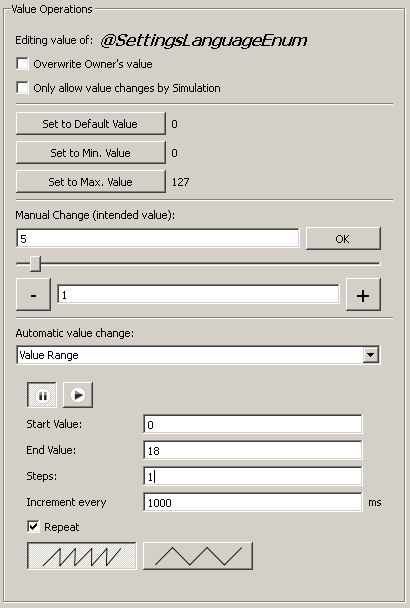 The variable simulation value operations view