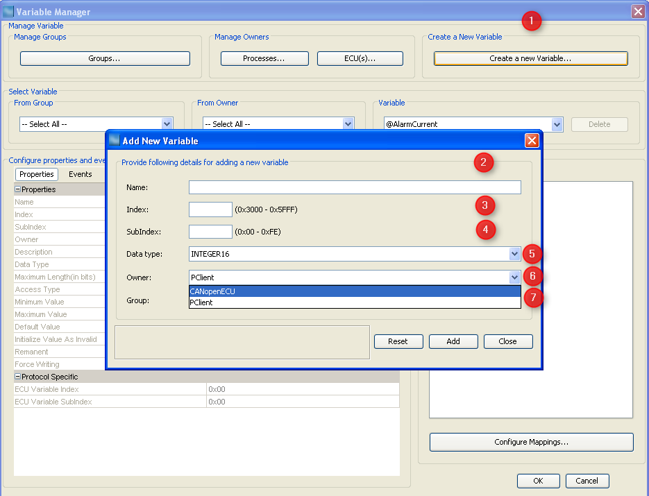 Variable Manager Add a new variable